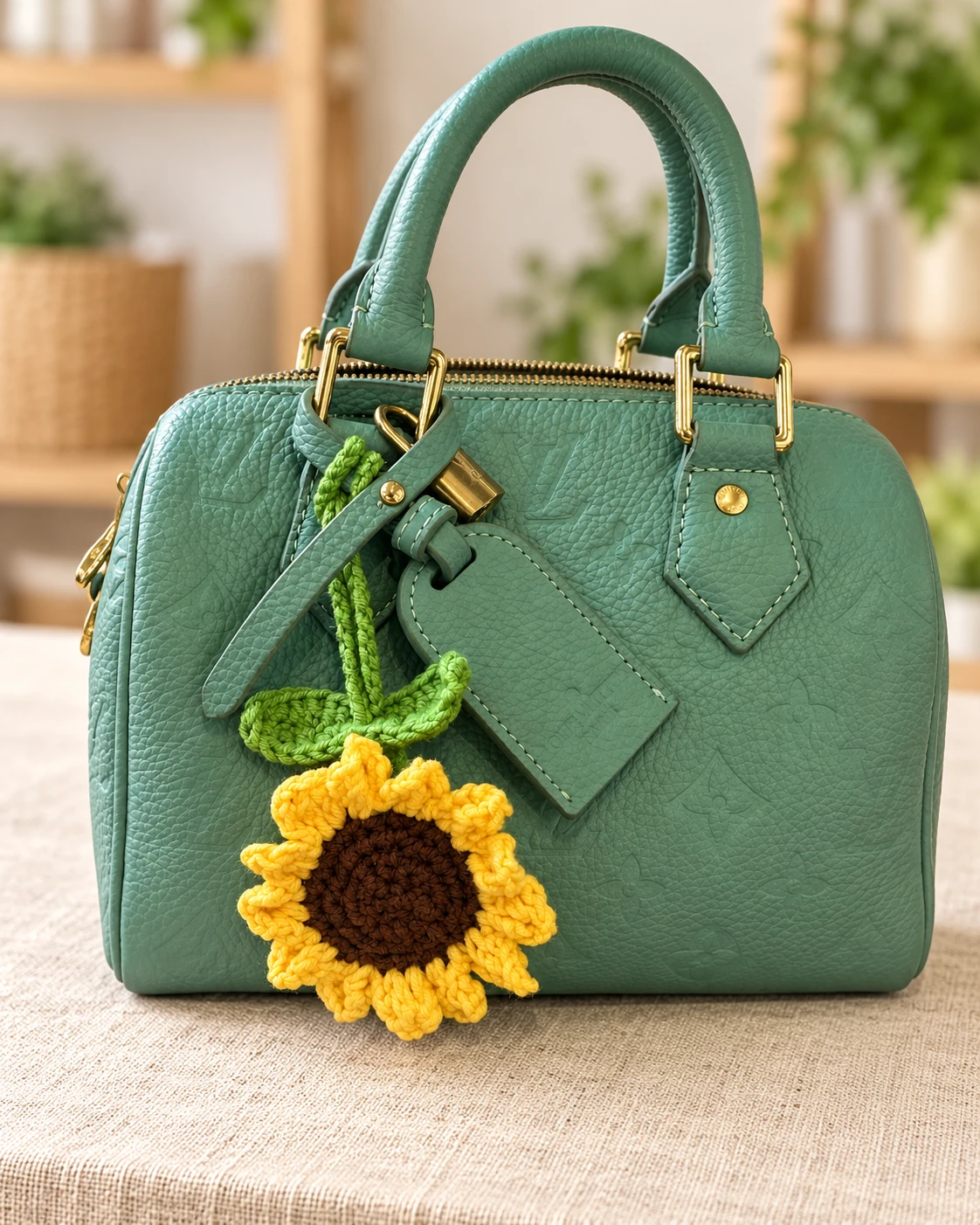 Sunflower bag charm — edited student work photograph