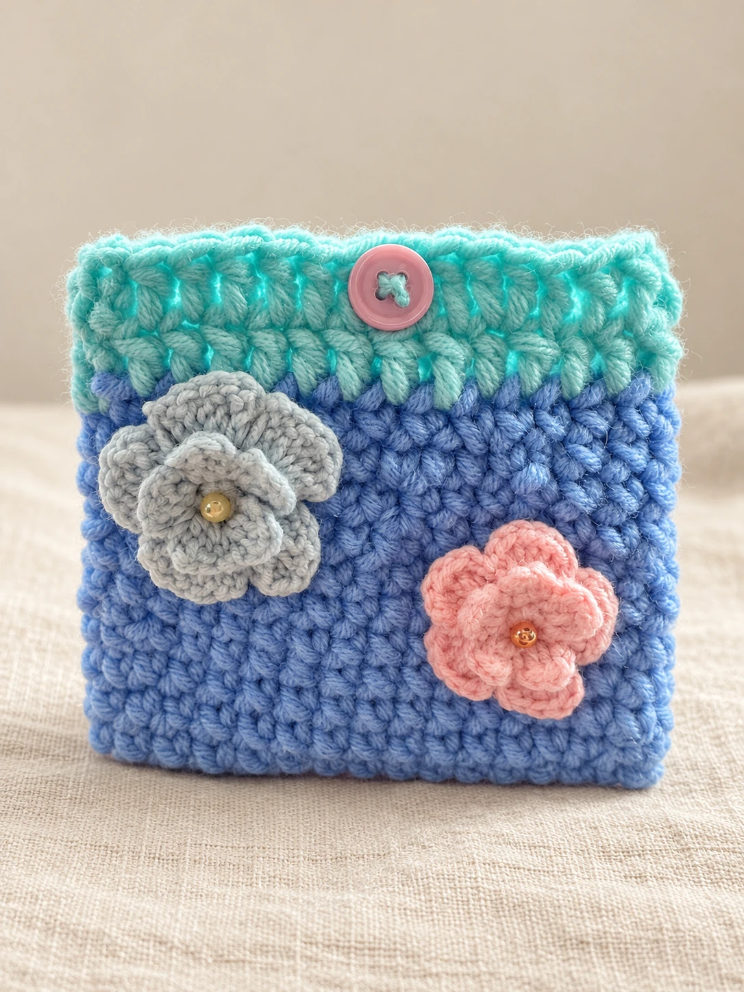 Floral crochet pouch — edited student work photograph